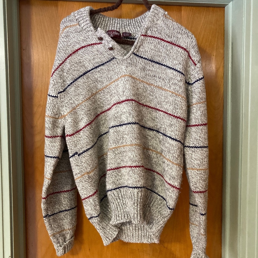 Vintage Eagle Point Wool Blend Striped Sweater Pull Over Size Large